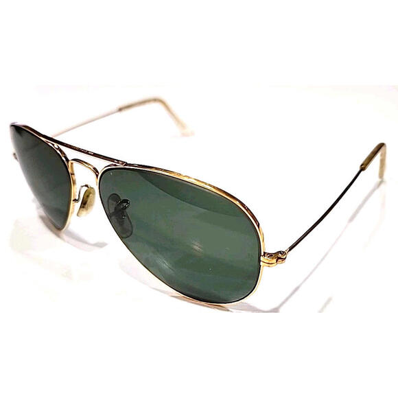 Ray Ban B&L Gold Metal Round Green Aviator Sunglasses USA 58-14